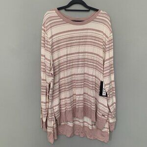 NEW Marc New York Performance Womens 3X Striped Long Sleeve Top Mauve Pink Cream